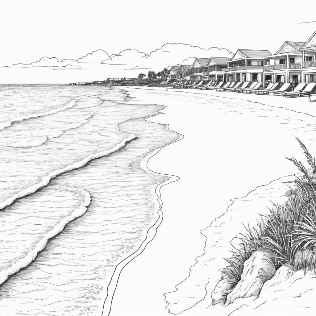 Prompt: drawn outlined picture of a beach