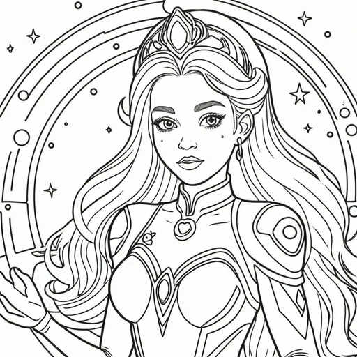 Prompt: coloring picture of a space princess
