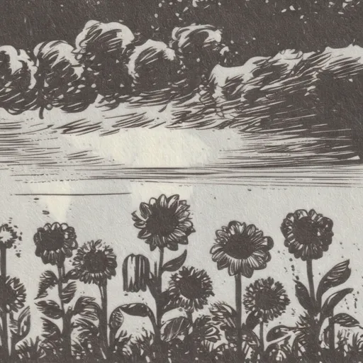 Prompt: Chocolate sunflower bouquet surrounded with a lightning storm with a dark stormy background and lots of detail.