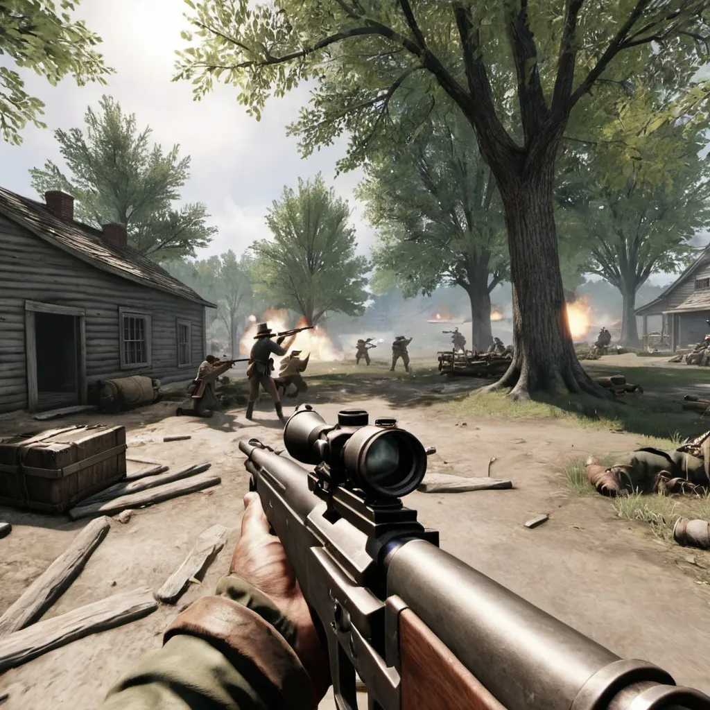 Prompt: Call of duty first person gameplay but it takes place during the revolutionary war.