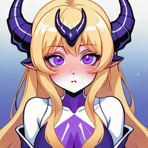 Prompt: Anime illustration of Mt. Lady blowing a kiss, ice blonde hair, purple eyes, elegant curves, wearing a majestic purple mask with horns, best quality, highres, ultra-detailed, anime, vibrant colors, detailed eyes, sleek design, professional, dynamic lighting