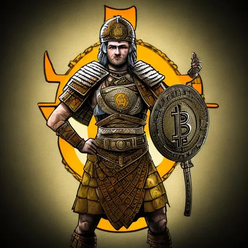 Prompt: Scottish Gaelic Bitcoin warrior with Bitcoin logo