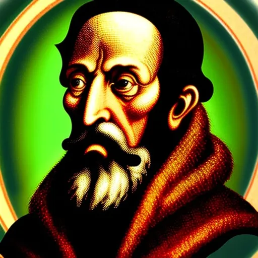 Prompt: John Calvin, a man of woe, portrait