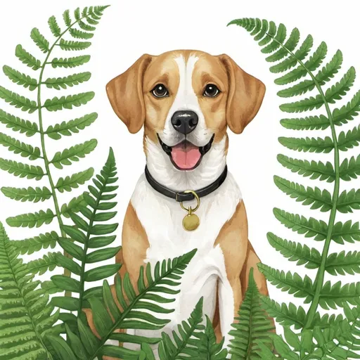 Prompt: Dog and fern illustration 