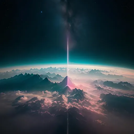 Prompt: a heaven-like dimension with mountains in space with pastel colors