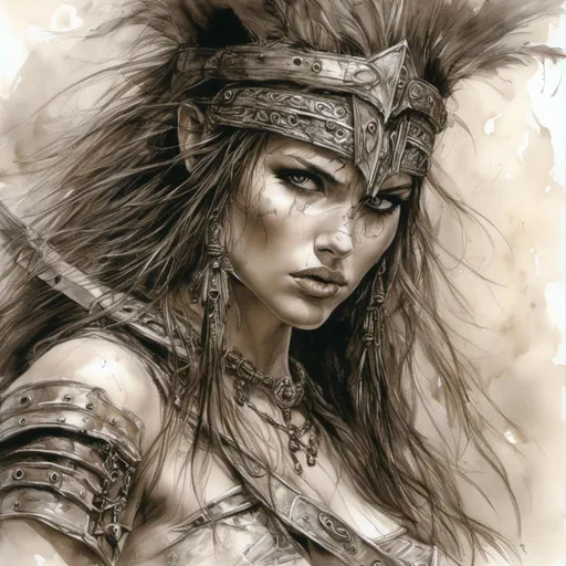 Prompt: <mymodel>life drawing, oracle, fantasy, realism, sharp focus on faces, many Details, Luis Royo, natural, human female, high fantasy, muscular warrior, barbarian