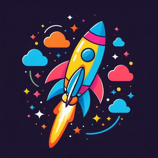 Prompt: Colorful Rocketship saying 2 LAUNCH