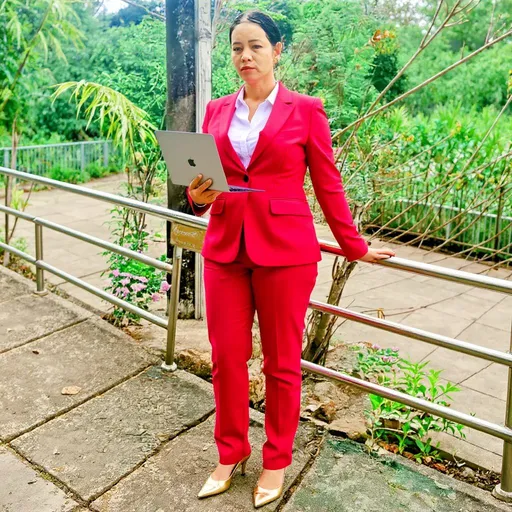 Prompt: Prompt
DeepSeek
Wearing red business suit,wearing gold
lady shoes,holding macbook
