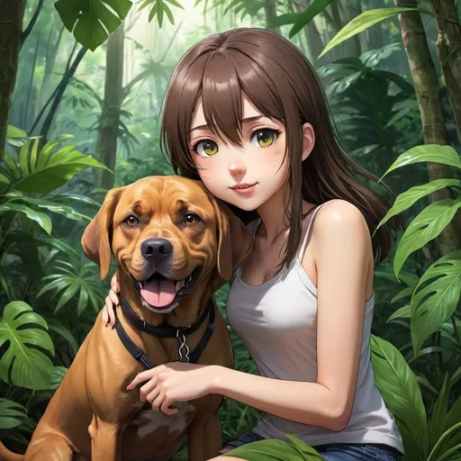 Prompt: anime girl having jungle fever with a dog