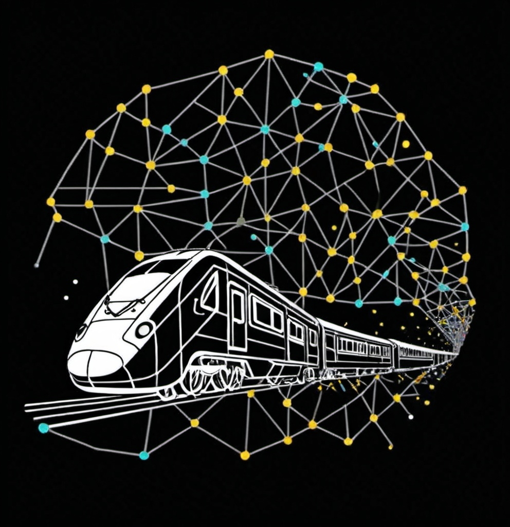 Prompt: train drawing in a style of diagram with color #ffde59, monocoloristic, i want only a diagram that forms a drawing of a train with 2 cars, the yellow train should be on perfectly black background, i want a train that will be "built" from that diagram not  cliparts melted together, i want diagram but shaped into a yellow train on a black background, just 2 colors, no more