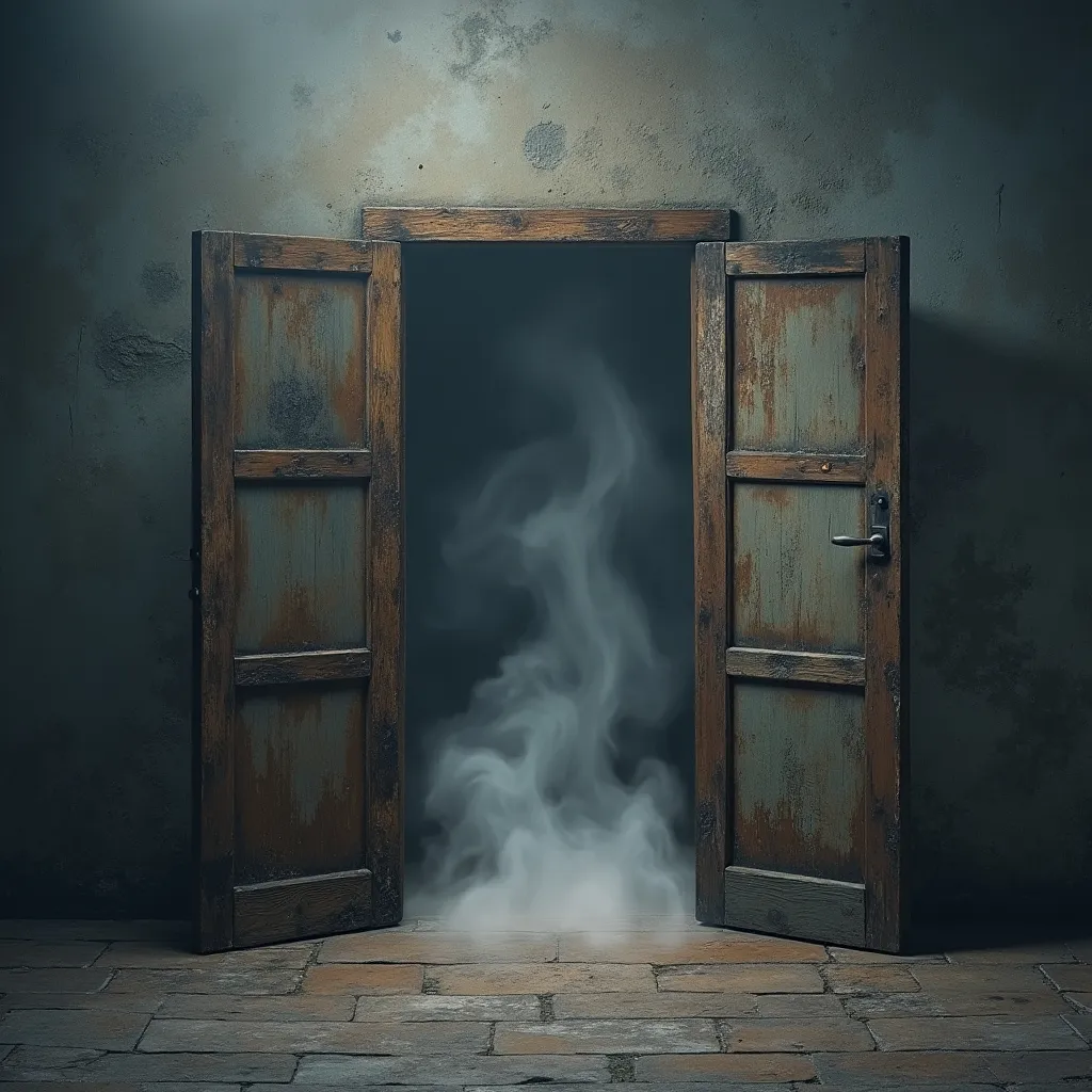 Prompt: Smoke coming out of the closed door in front