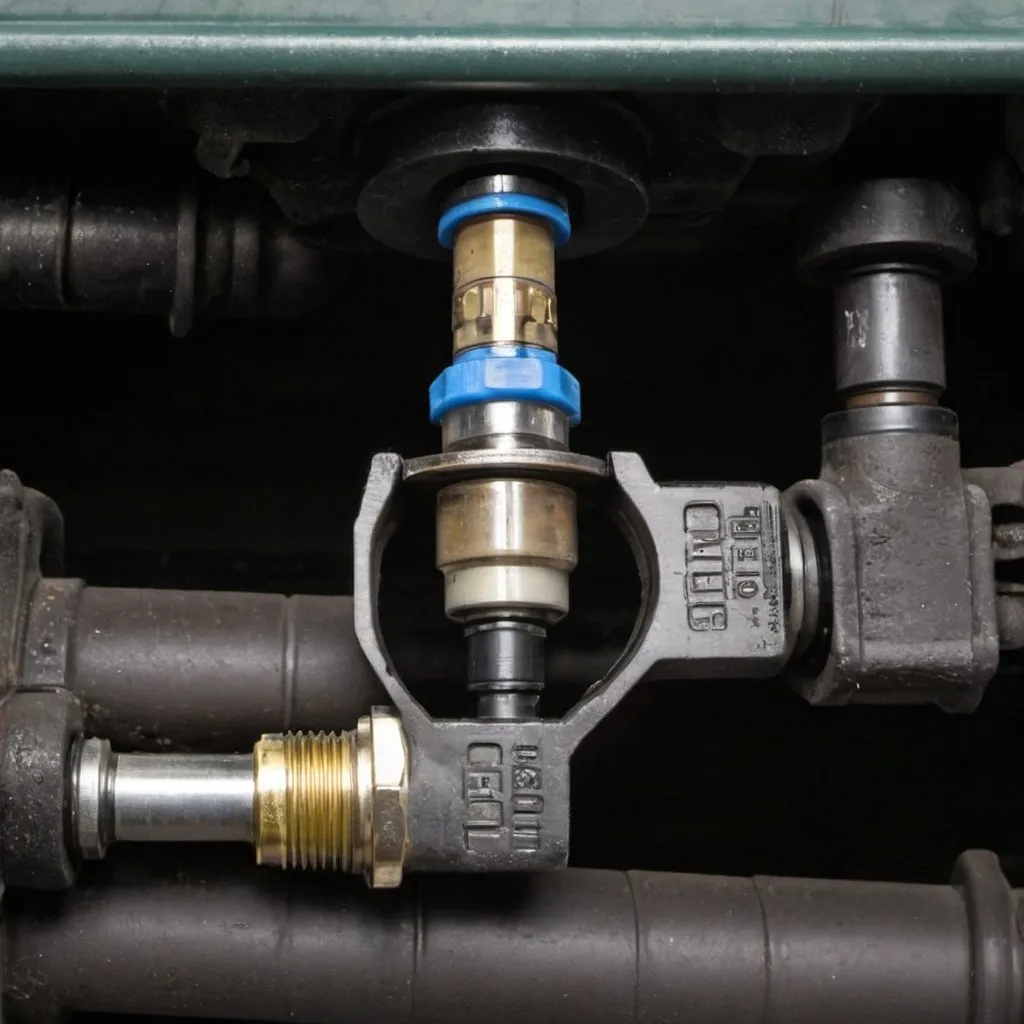 Prompt: A clogged fuel injector on a semi truck