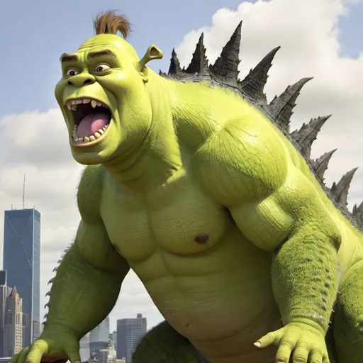 Prompt: Shrek as Godzilla.