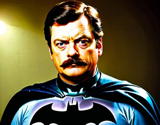 Prompt: Ron Swanson as Batman.