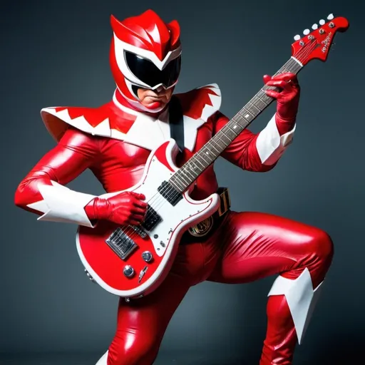 Prompt: Donald trump as the red power ranger with an electric guitar.