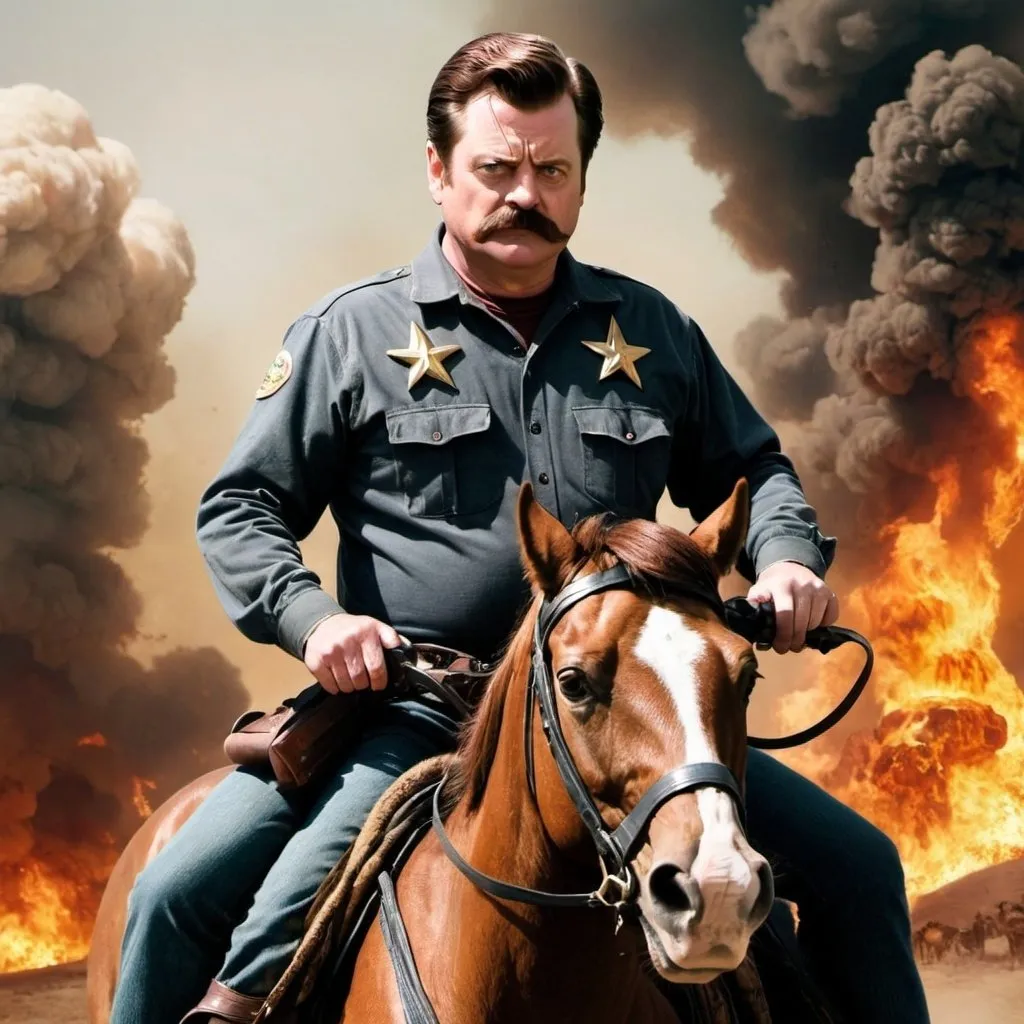 Prompt: Ron Swanson as one of the four riders of the apocalypse.