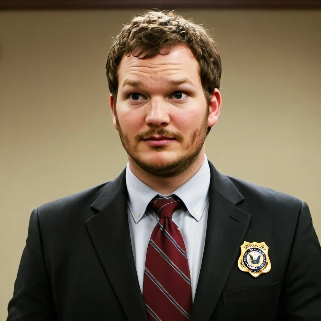 Prompt: Andy Dwyer as an FBI agent.