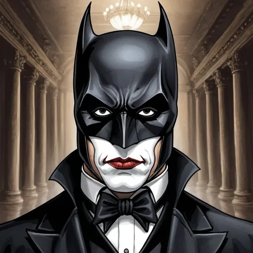 Prompt: Draw me Batman as the Phantom of the opera.