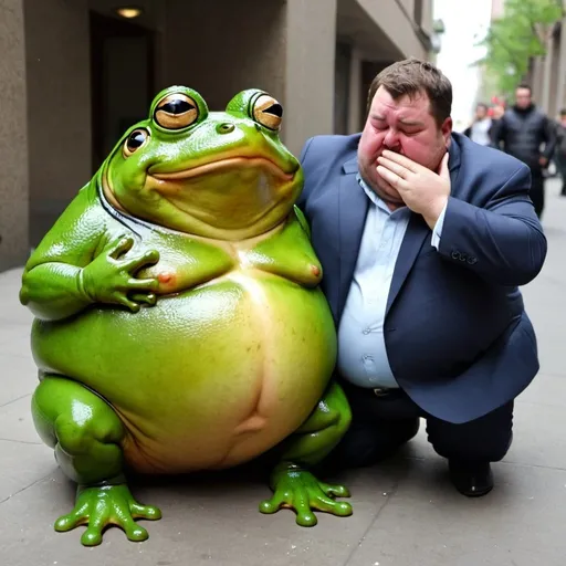 Prompt: Fat frog crying with fat man