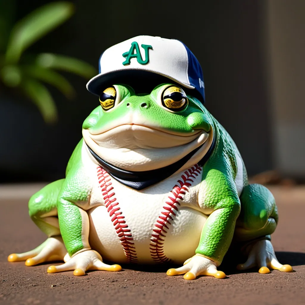 Prompt: Fat Frog wearing a baseball cap