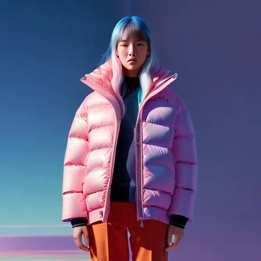 Prompt: dangerhorse, a 30 years old woman wearing a poncho oversized puffer jacket, inspired by OffWhite, tumblr, inspired by Yanjun Cheng style, digital art, lofi girl internet meme, trending on dezeen, catalog photo, 3 d render beeple, rhads and lois van baarle, cartoon style illustration, bright pastel colors, a beautiful artwork illustration, retro anime girl <lora:epiNoiseoffset_v2:0. 4> <lora:analogDiffusionLora_v1:0. 3> <lora:iu_V35:0. 3>