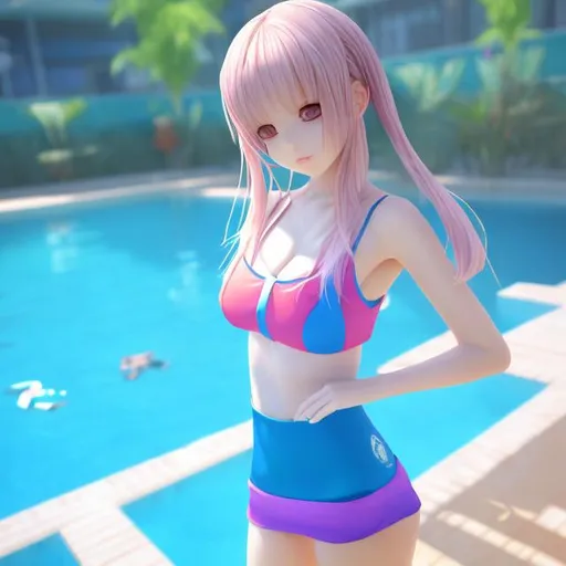 Prompt: Beautiful Anime girl wearing swimming wear,3d