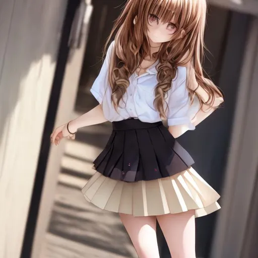 Prompt: beautiful anime Girl wearing very short skirt ,mini shirt 