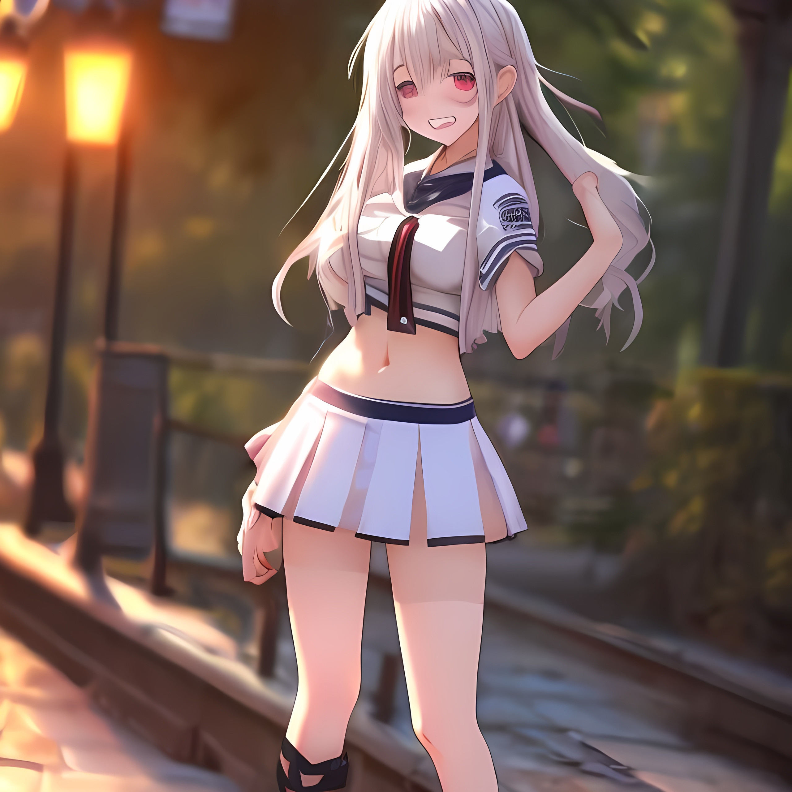 beautiful anime Girl wearing very short skirt ,half...