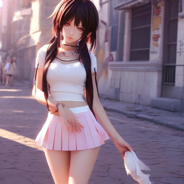 Prompt: beautiful anime Girl wearing very short skirt ,half shirt, stylish 3d,full body