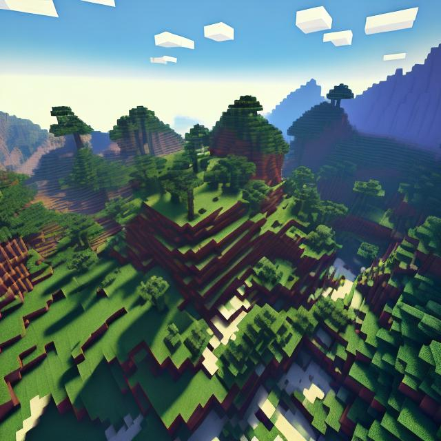 Prompt: A view of Beautiful Mountains of Minecraft,RTX,Seus Ray Tracing 