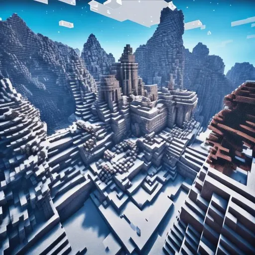 Prompt: A view of Beautiful snowy Stone Mountains of Minecraft,RTX,Seus Ray Tracing ,A Girl Player On top