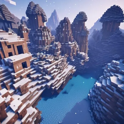 Prompt: A view of Beautiful snowy Stone Mountains of Minecraft,RTX,Seus Ray Tracing ,A Girl Player On top