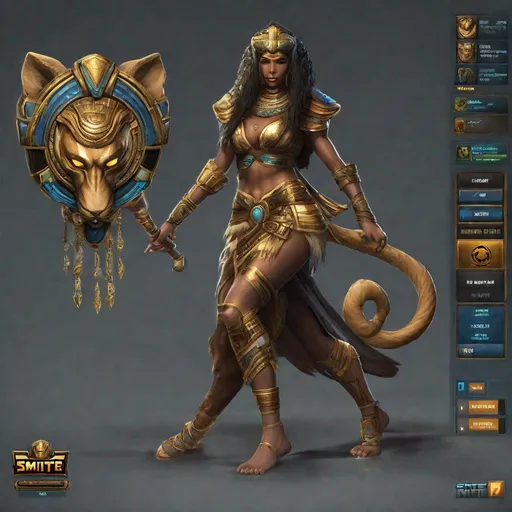 Prompt: Smite UI rendering of Sekhmet the lioness as an assassin class Egyptian goddess in Smite