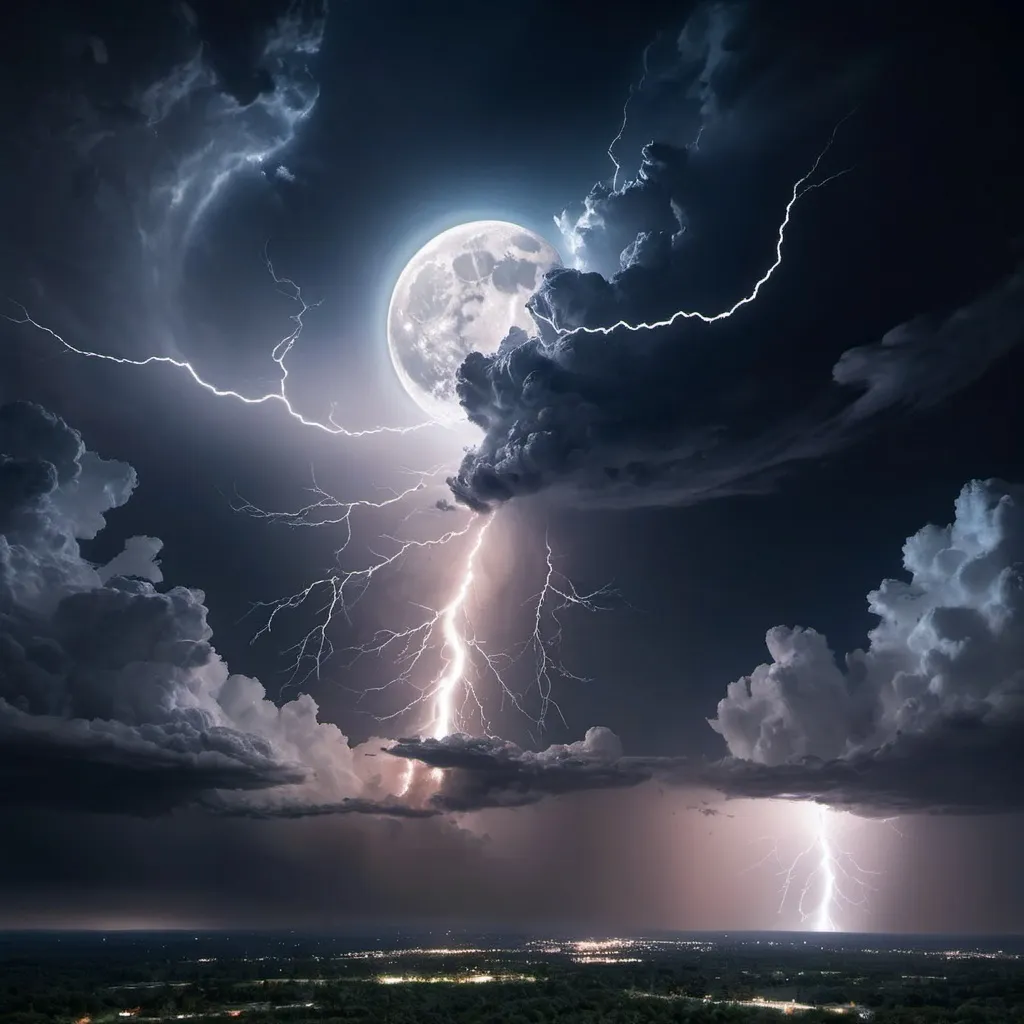 Prompt: Thunderstorm in space with the moon