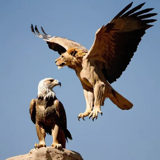 Prompt: lion and eagle fly 