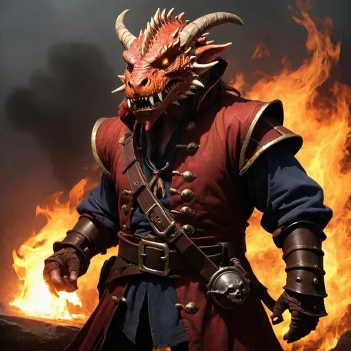 Prompt: Dragonborn pirate fire class 