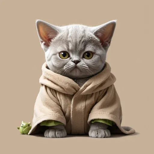 Prompt:   Illustration of a British shorthair cat as baby yoda