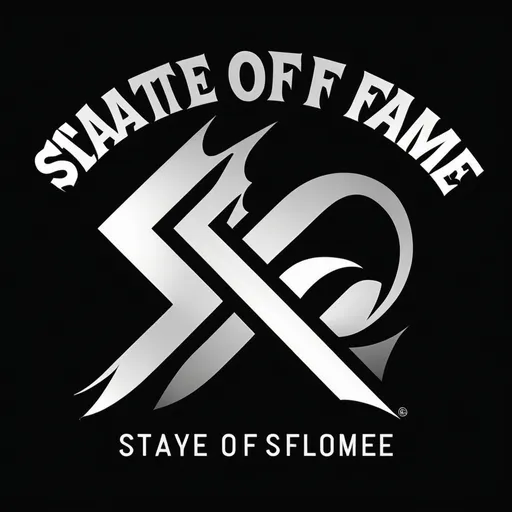 Prompt: (accurately spelled text "state of fame"), (white and black logo), (stylized typography), (Anne Stokes), socialist realism, minimalist design, strong contrasts, modern aesthetics, professional layout, bold lines, dramatic visual impact, mono-colored palette, clean and crisp, emblematic representation, vector style, striking simplicity, artistic interpretation.
