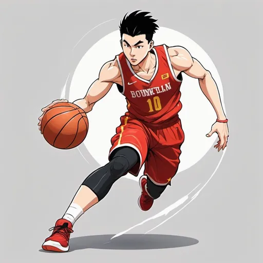 Prompt: anime style of one chinese basketball player bouncing the ball. 