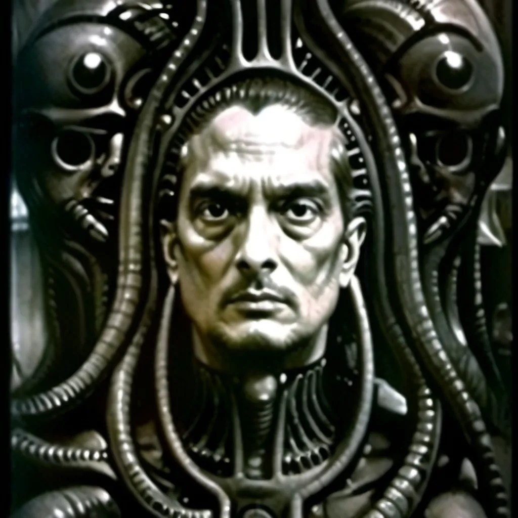 Prompt: A man in the style of hr giger