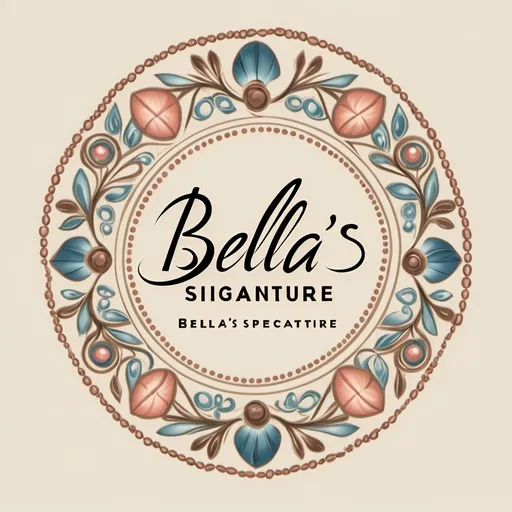 Prompt: **Prompt for Logo Design:**

Design a logo for "Bella's Signature," a brand specializing in handcrafted beads and bracelets. The logo should capture the elegance and artistry of their work, highlighting the intricate details and creativity involved in beadwork. Incorporate elements such as beads, bracelets, or hands crafting jewelry to symbolize their craft. Use a sophisticated and feminine color palette, with touches of gold or metallic accents to convey luxury. The design should be modern, yet timeless, appealing to an audience that appreciates artisanal craftsmanship. Ensure the brand name "Bella's Signature" is prominently featured in an elegant, flowing font that complements the artisanal theme.