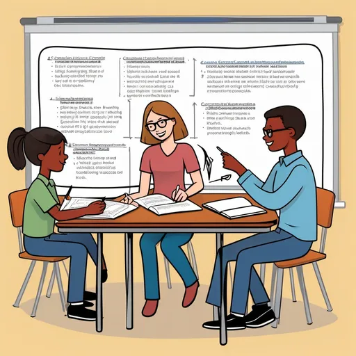 Prompt: Create a educational illustration representing Marzano’s Casual Model for effecting teaching, highlighting the four domains of professional practice. Which is the Classroom strategies and behavior, planning and preparing, reflecting on teaching, and professional responsibilities. Make it simple