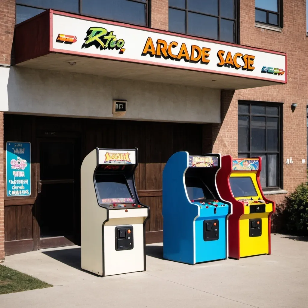 Prompt: retro arcade outside building