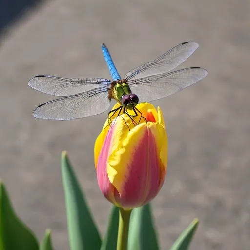 Prompt: Dragonfly on a tulip