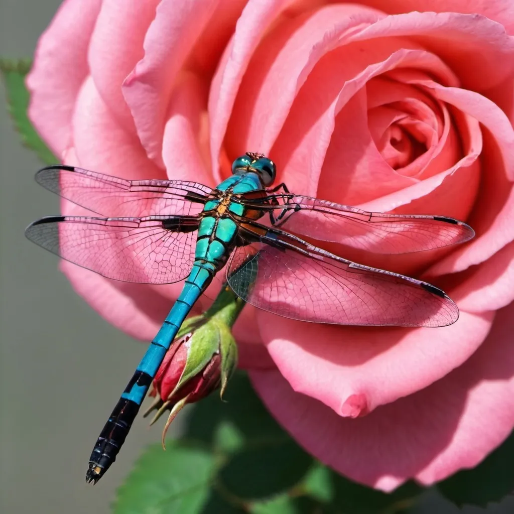 Prompt: Dragonfly on a rose