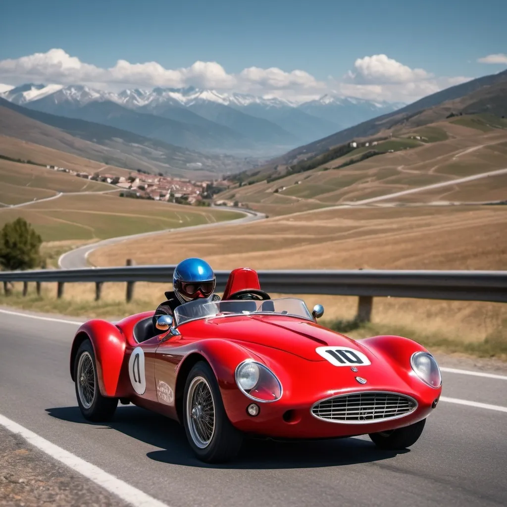 Prompt: Wind
In my hair, vintage single seater red barchetta, road racing goggles male driver no helmet mountain road viewd from a distance, full view of car and scenery
Shifting and drifting
Mechanical music
Adrenaline surge