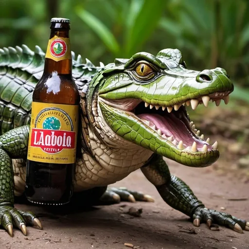 Prompt: un cocodrilo motero con una botella de cerveza