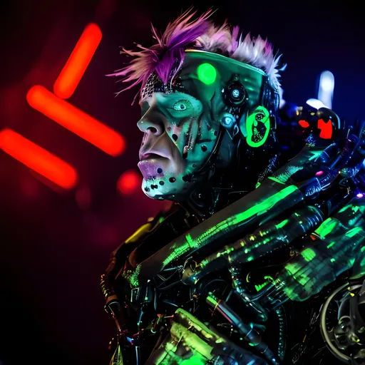 Prompt: Keith Flint cyborg night london scifi