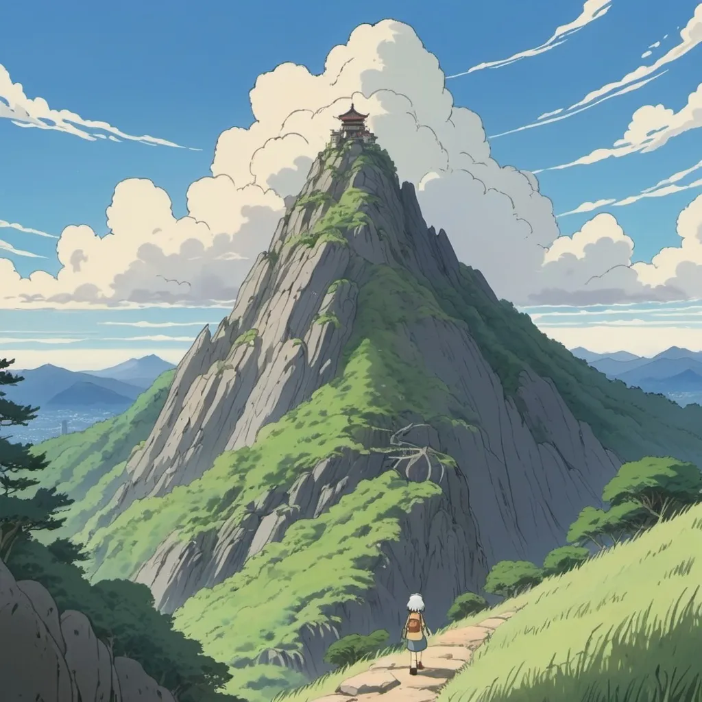 Prompt: 2D studio ghibli anime style,mountain