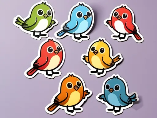 Prompt: die-cut sticker, cute birds character set of six stickers 